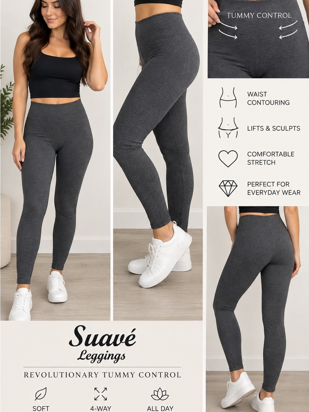 High-Waist Tummy Control Leggings - Charcoal Gray